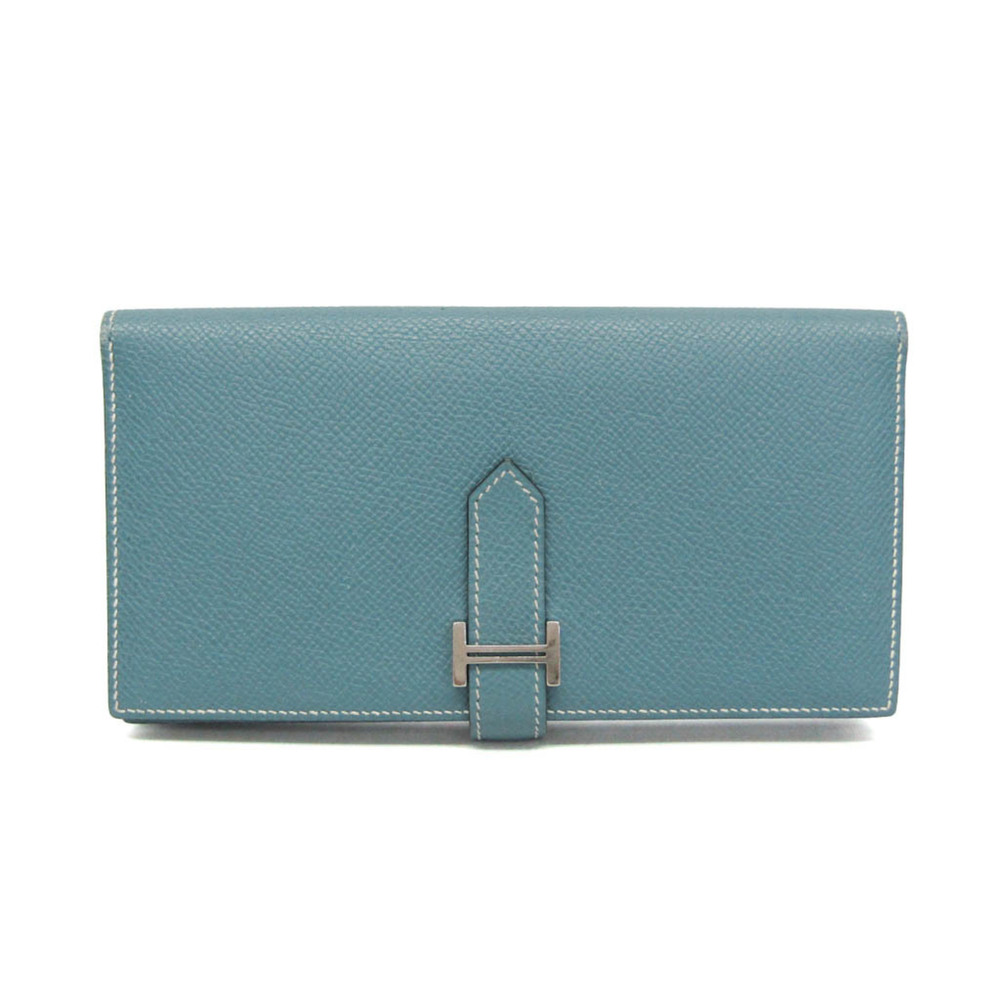 Hermes Bearn Bearn Soufflé Women's Epsom Leather Long Wallet (bi-fold) Blue Jean